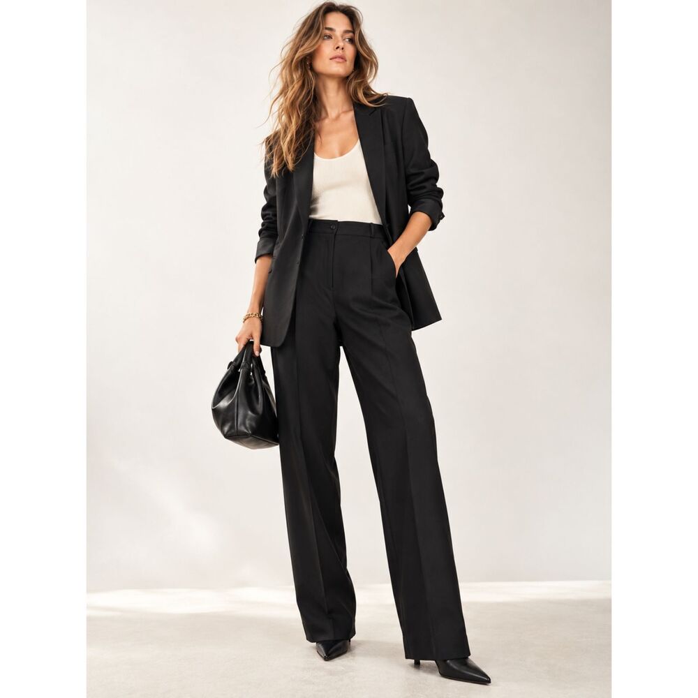 Vintage Joan Leslie Black Wool Blend Dress Trousers Size 12 80s 90s Straight Leg